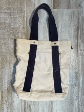 VTG J. Crew Cream Canvas Tote with Navy Straps - Rail and Wharf 80s-90s